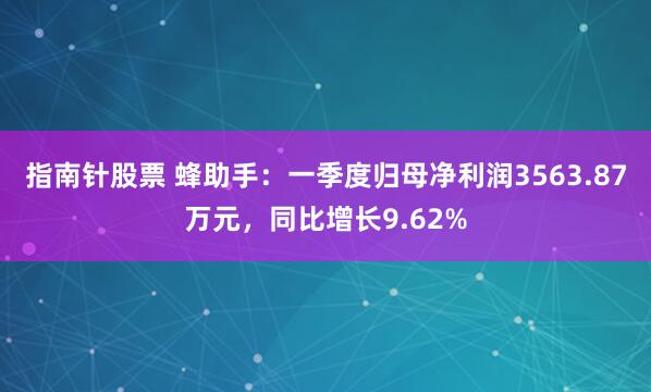 指南针股票 蜂助手：一季度归母净利润3563.87万元，同比增长9.62%